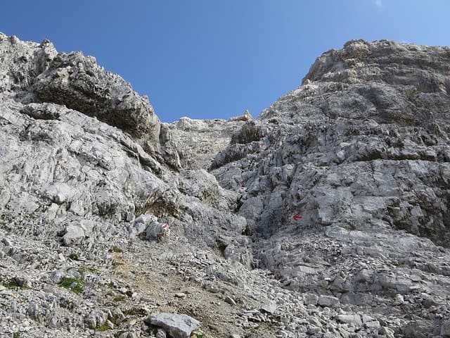 die Rinne ca, 200m unterhalb des Gipfels