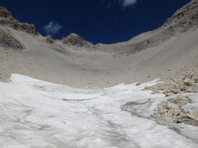 Rückblick auf den beschwerlichen Aufstieg zum Hochjöchl