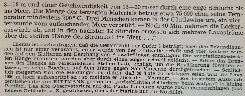 Beschreibung des Ausbruchs des Strombolis 1930 durch Rittmann, E. Nickel S. 99 mit Ergänzung durch E. Nickel