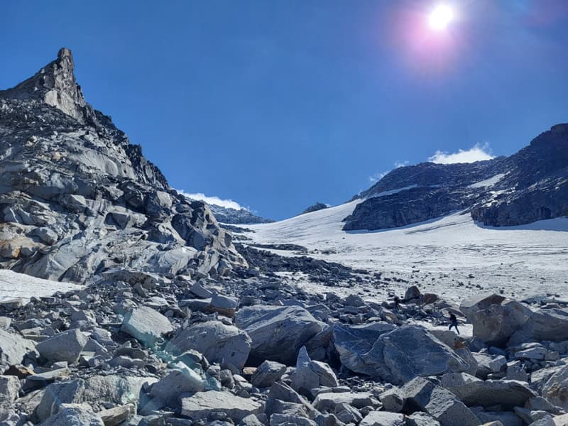 herrlicher Rückblick auf eine grandiose Gletscherfläche zu Füßen des Großen Löfflers